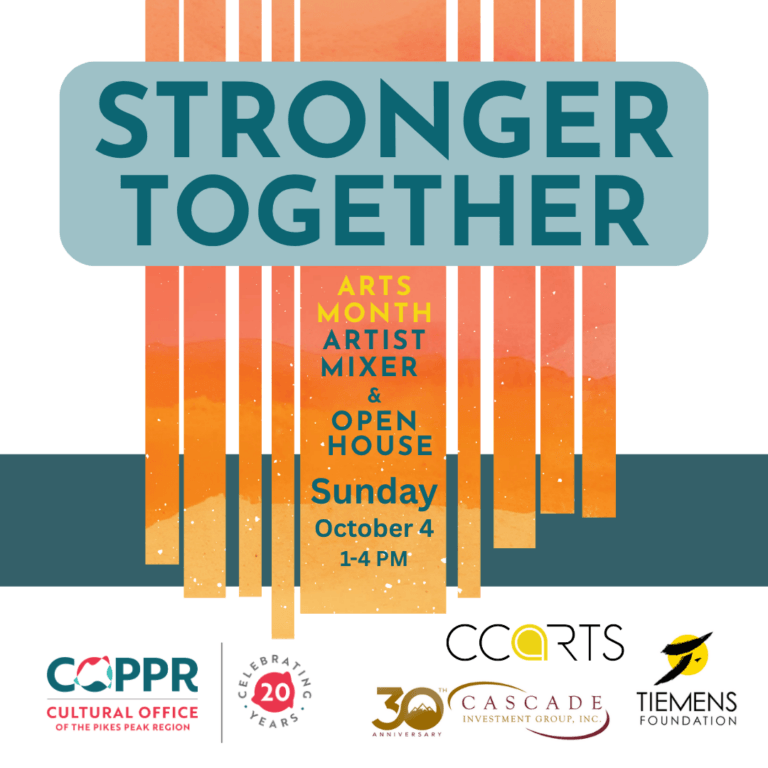 Stronger Together. Arts Month Artist Mixer and Open House. Sunday, October 4, 1-4 PM.